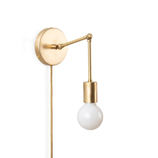 Hinge Plug-In Double Solo Sconce Solid Raw Brass