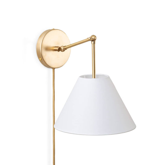 Hinge Plug-In Double Solo Sconce with Smooth Empire Shade Solid Raw Brass