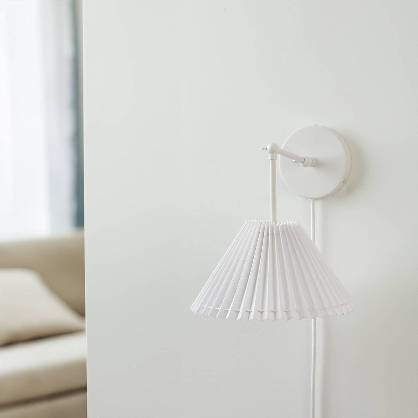 Hinge Plug-In Double Solo Sconce with Pleated Shade