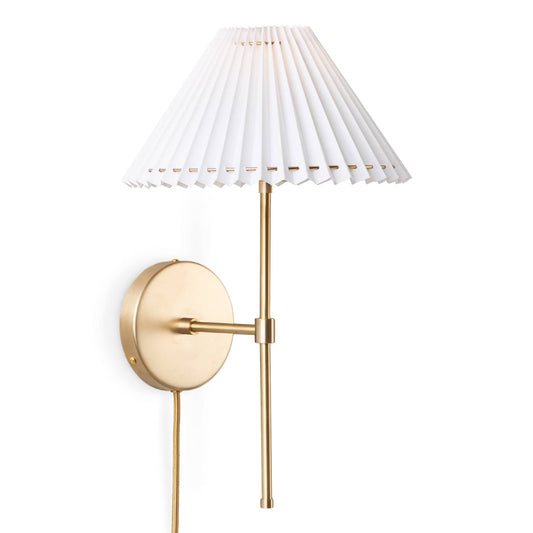 Slim Solo Plug-In Sconce with Pleated Shade Solid Raw Brass