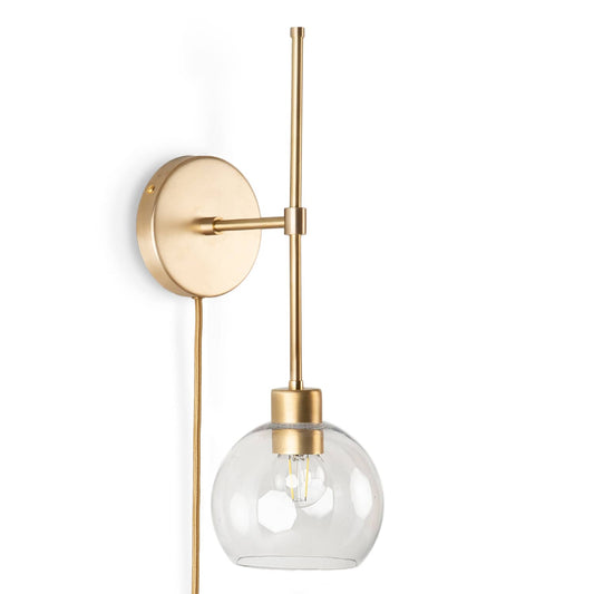 Slim Solo Plug-In Sconce with Glass Globe Solid Raw Brass / Clear