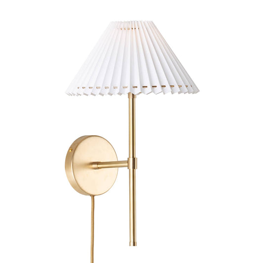 Bold Solo Plug-In Wall Sconce With Pleated Shade Solid Raw Brass