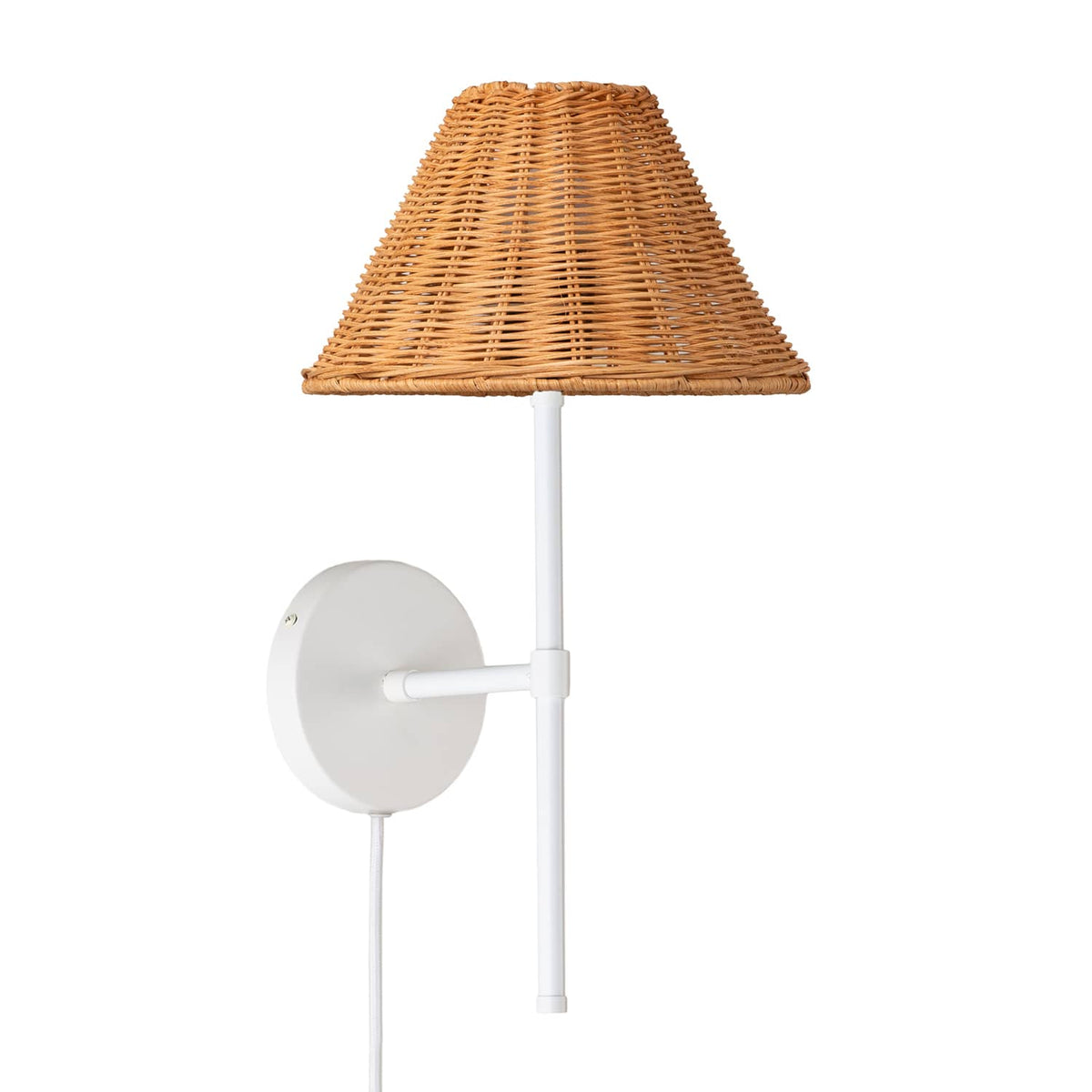 Bold Solo Plug-In Sconce | Pleated, Empire, or Wicker Shade Wicker / White