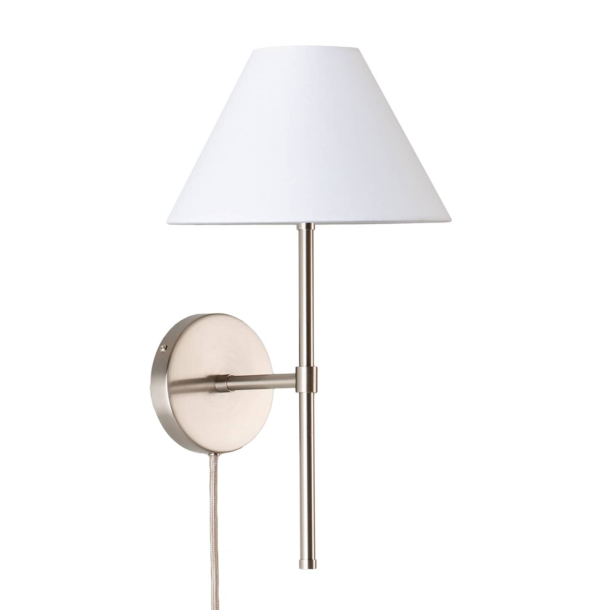 Bold Solo Plug-In Sconce | Pleated, Empire, or Wicker Shade Smooth Empire / Brushed Nickel