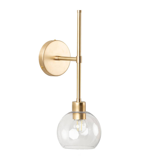 Bold Solo Wall Sconce with Glass Globe Shade Solid Raw Brass / Clear