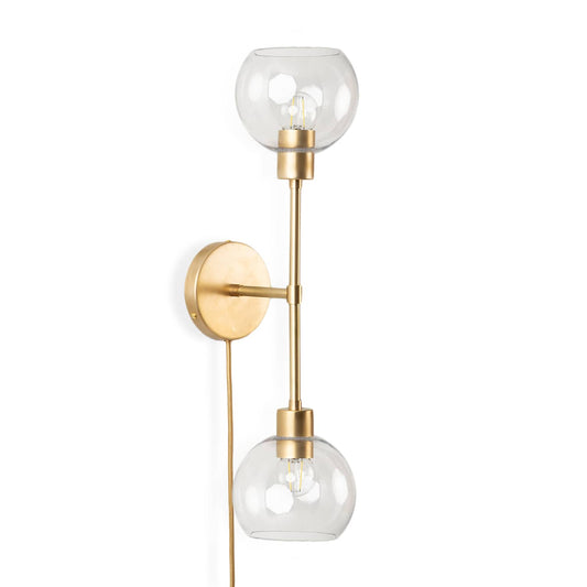 Bold Duo Glass Globe Plug-In Sconce Solid Raw Brass / Clear