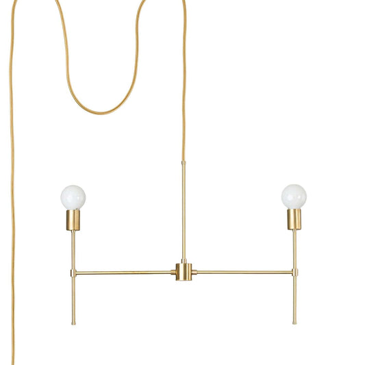 Slim 2-Arm Plug-in Chandelier Raw Brass