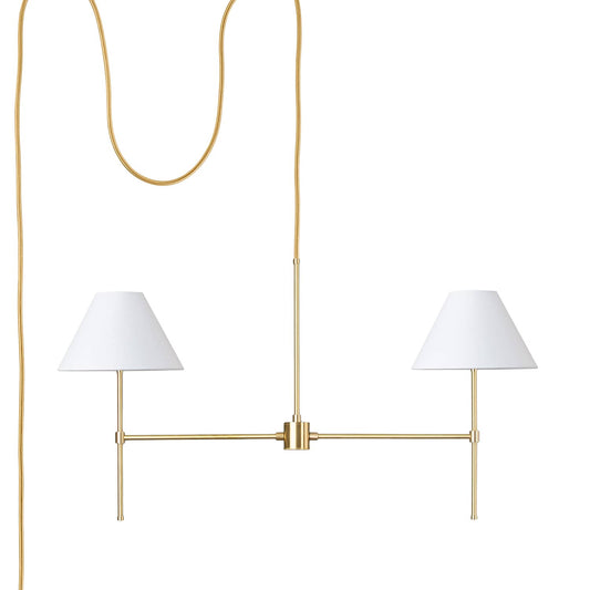 Slim 2-Arm Plug-in Chandelier with Smooth Empire Shade Raw Brass