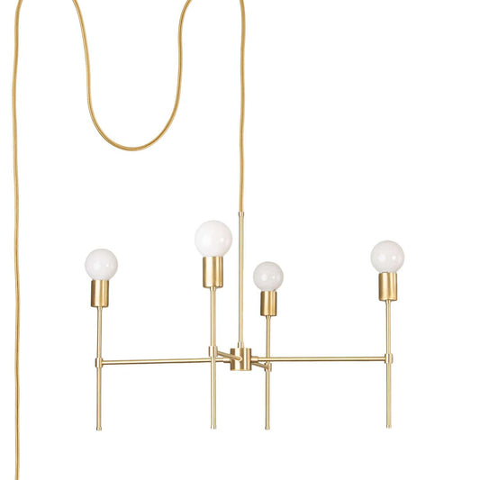 Slim 4-Arm Plug-In Chandelier Solid Raw Brass