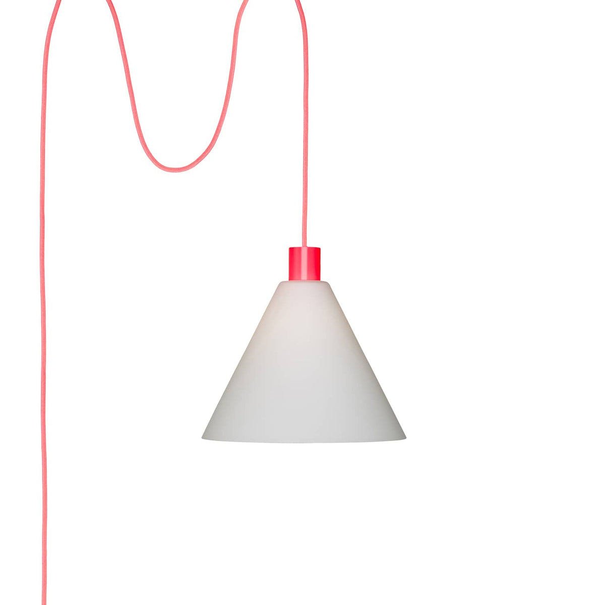 Glass Cone 11in AiO Plug-In Pendant - Chroma Studio Neon Coral / Matte White