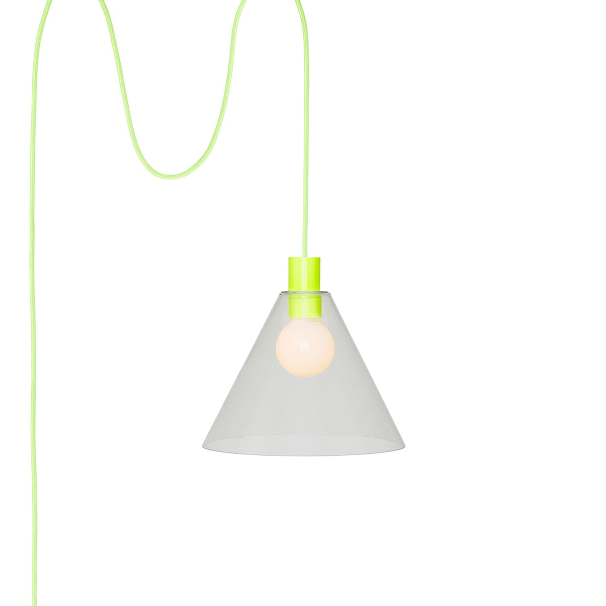 Glass Cone 11in AiO Plug-In Pendant - Chroma Studio Neon Yellow / Clear