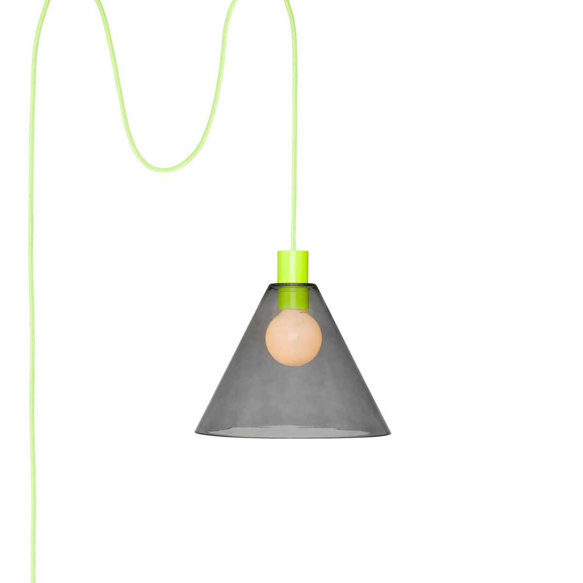 Glass Cone 11in AiO Plug-In Pendant - Chroma Studio Neon Yellow / Smoke