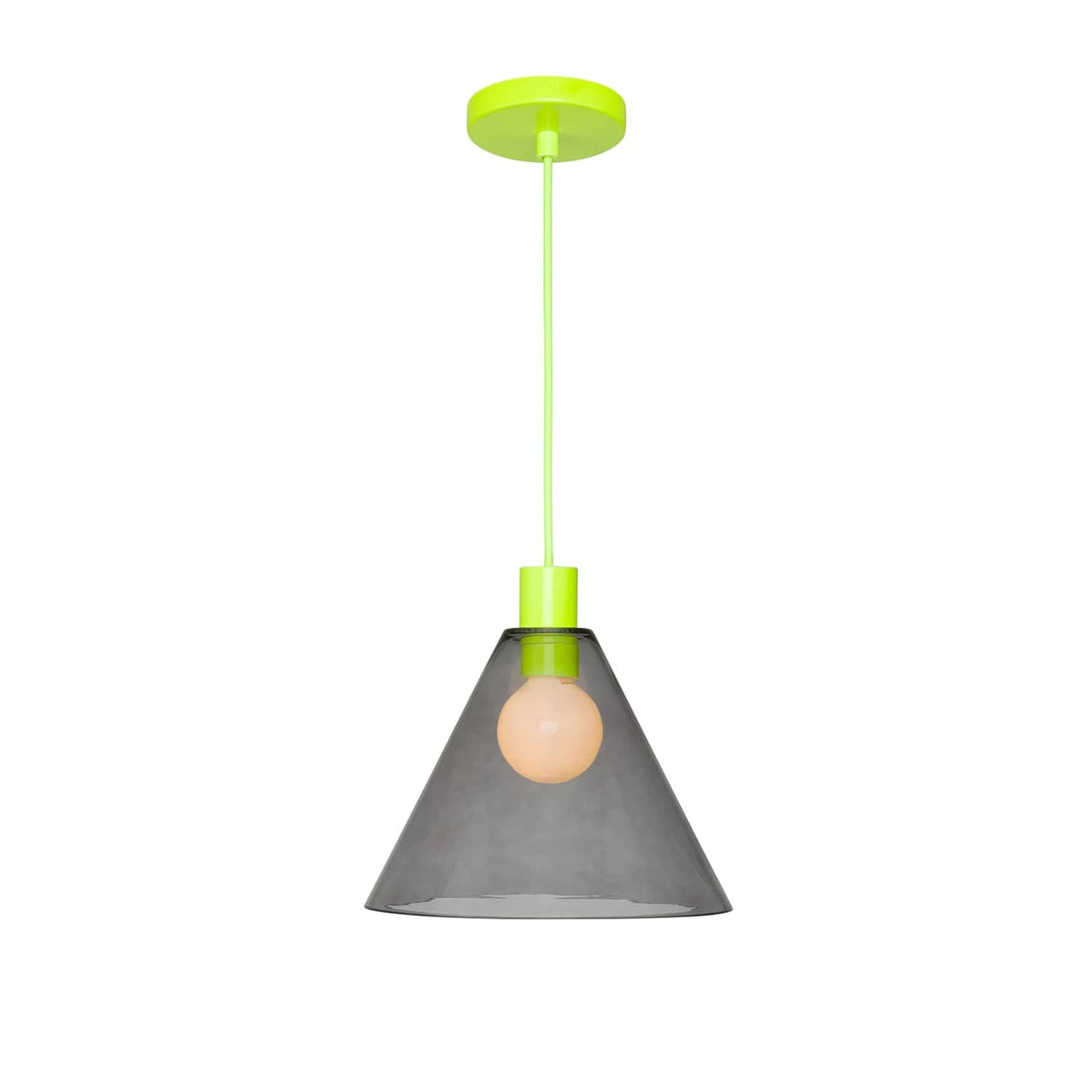 Glass Cone 11in AiO Pendant - Chroma Studio Neon Yellow / Smoke