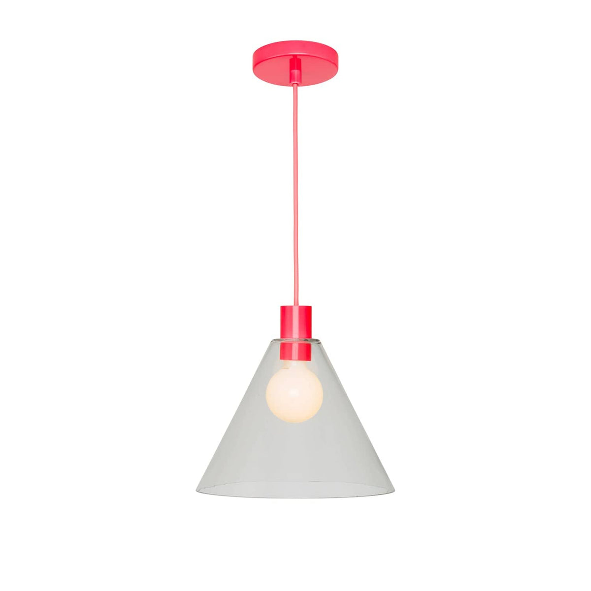 Glass Cone 11in AiO Pendant - Chroma Studio Neon Coral / Clear