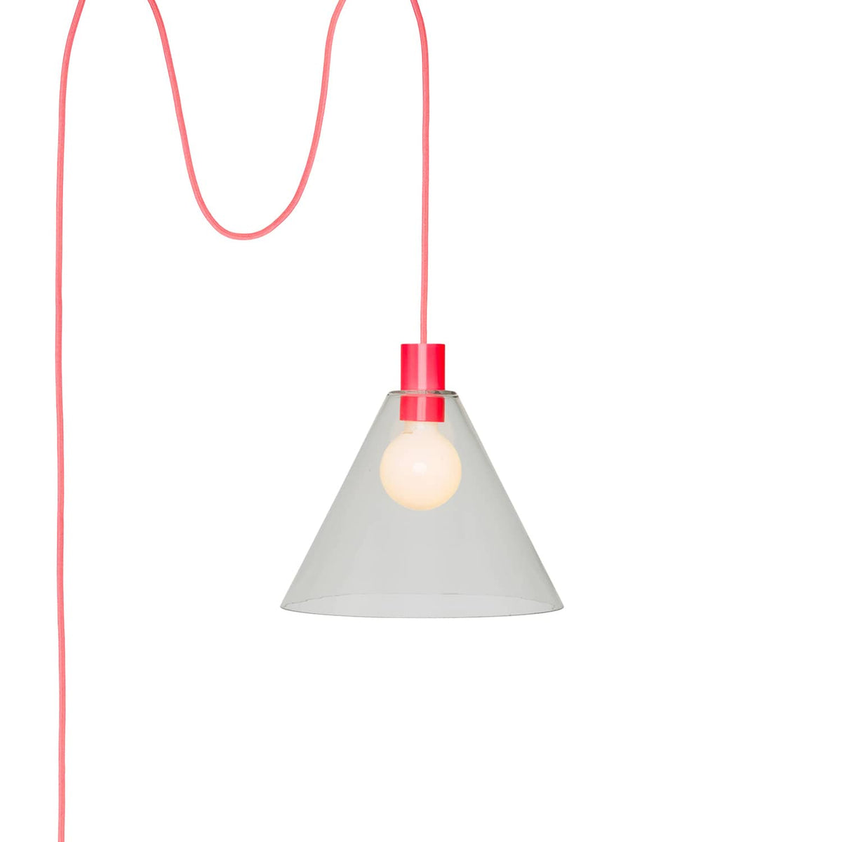 Glass Cone 11in AiO Plug-In Pendant - Chroma Studio Neon Coral / Clear
