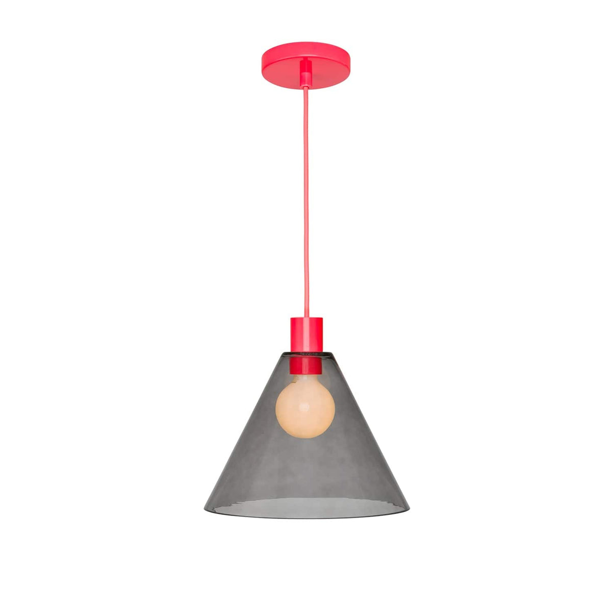 Glass Cone 11in AiO Pendant - Chroma Studio Neon Coral / Smoke