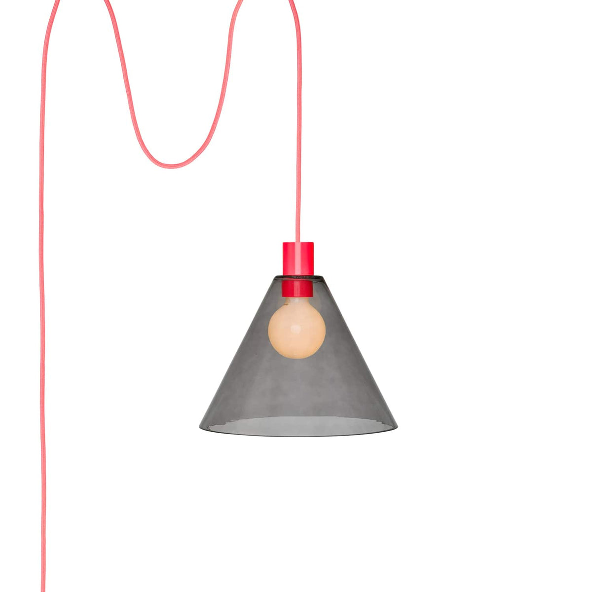 Glass Cone 11in AiO Plug-In Pendant - Chroma Studio Neon Coral / Smoke