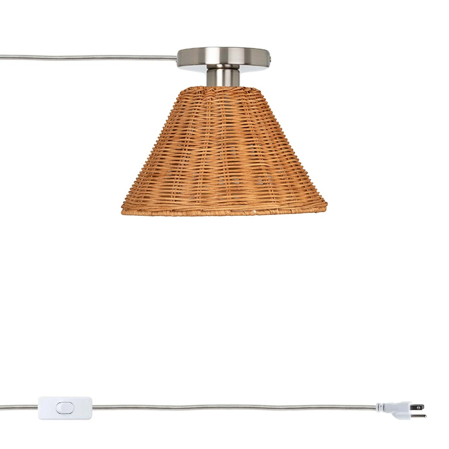 Wicker Empire Shade Button Plug-In Flush Mount