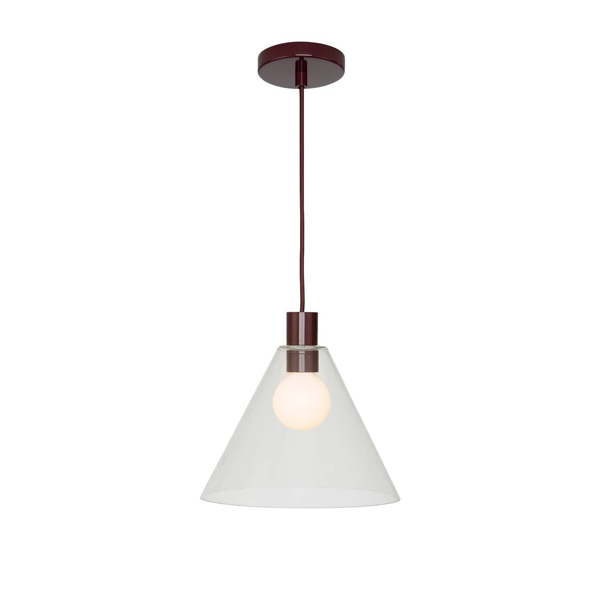 Glass Cone 11in AiO Pendant - Chroma Studio Oxblood / Clear