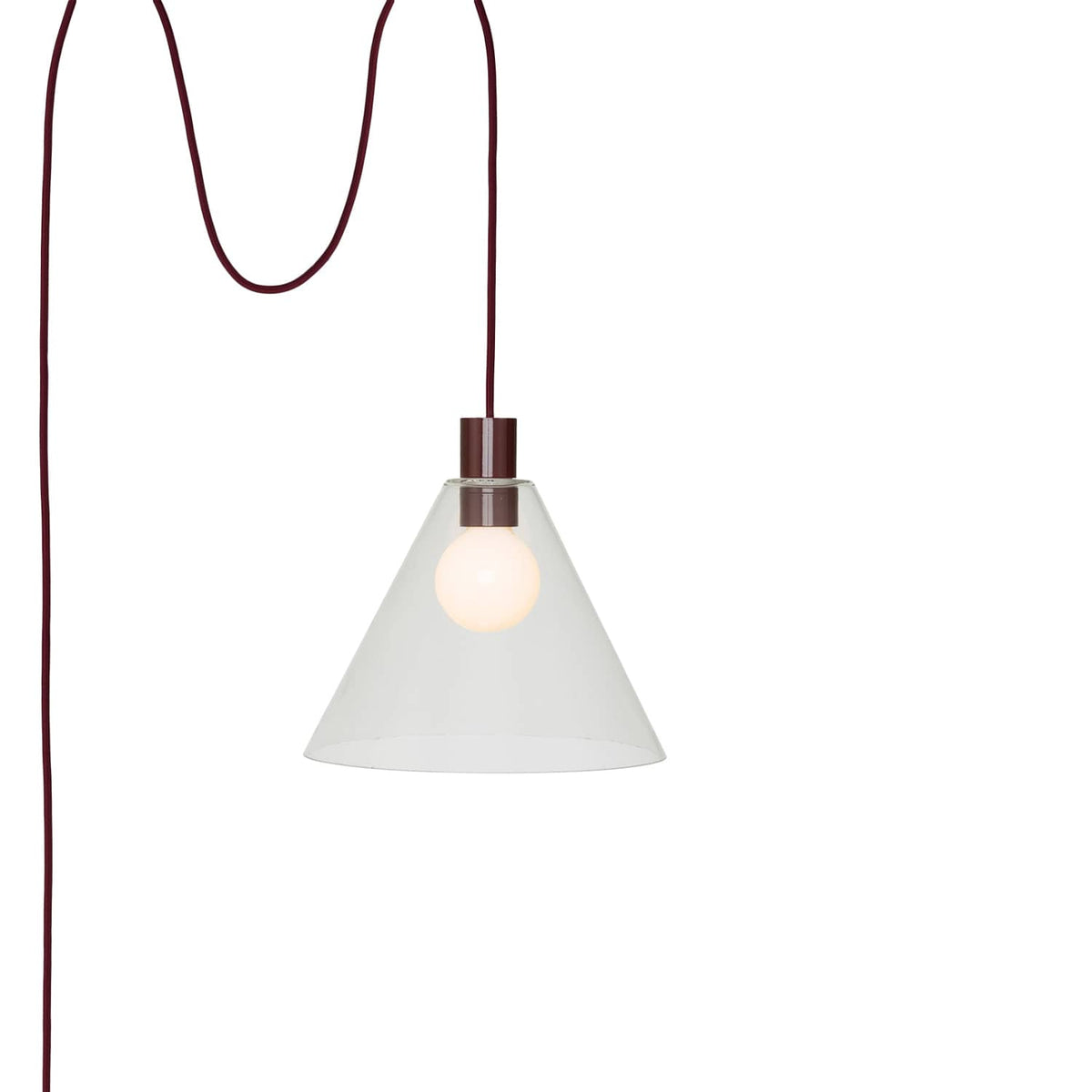 Glass Cone 11in AiO Plug-In Pendant - Chroma Studio Oxblood / Clear