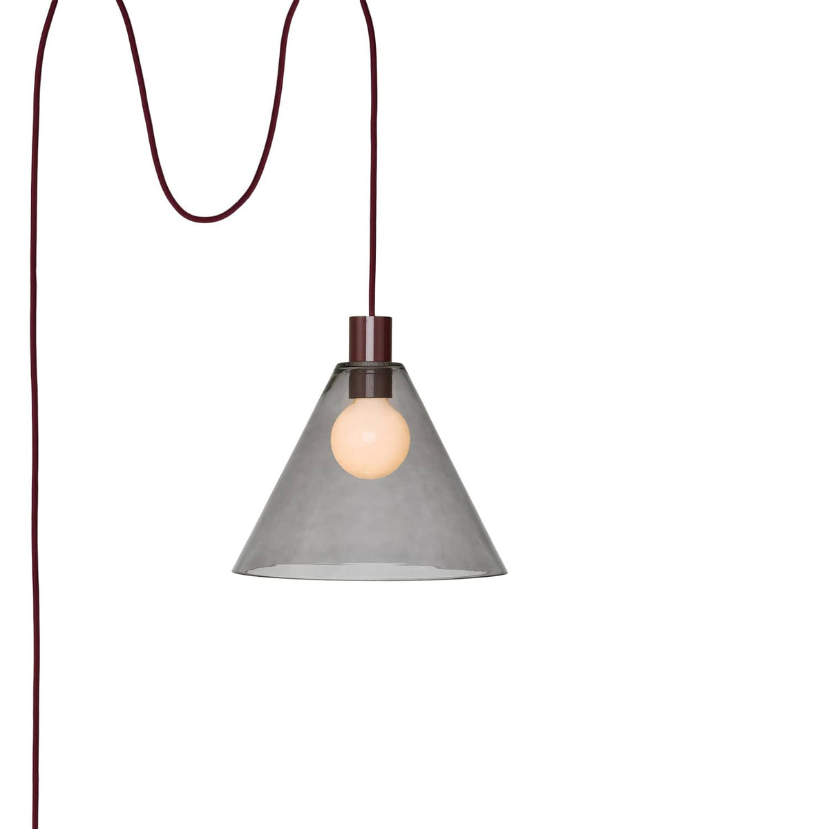 Glass Cone 11in AiO Plug-In Pendant - Chroma Studio Oxblood / Smoke