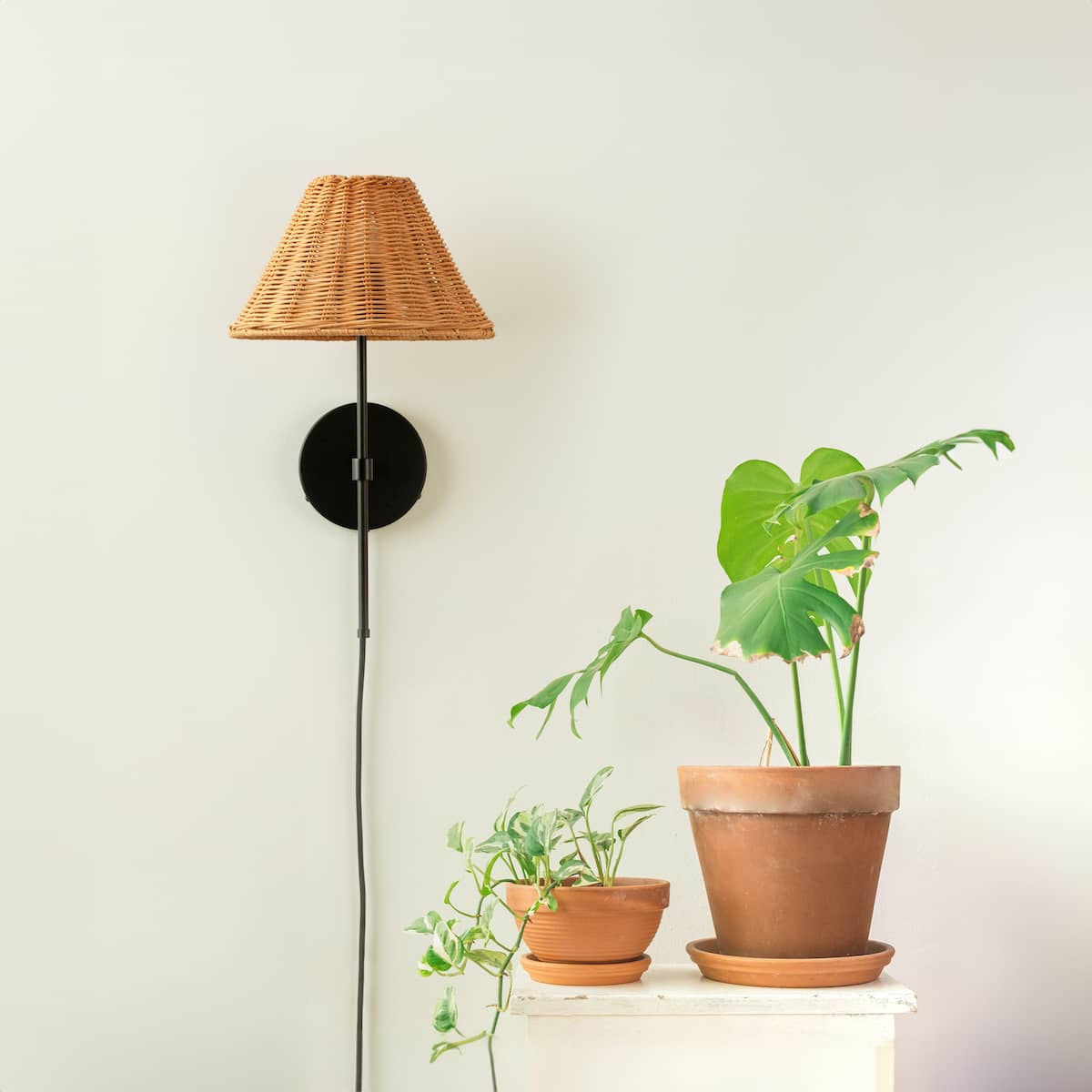 Slim Solo Plug-In Sconce | Pleated, Empire, or Wicker Shade