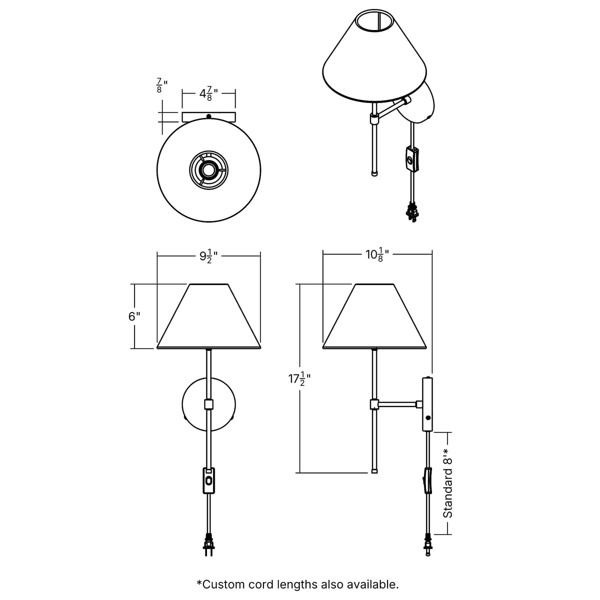 Slim Solo Plug-In Sconce | Pleated, Empire, or Wicker Shade