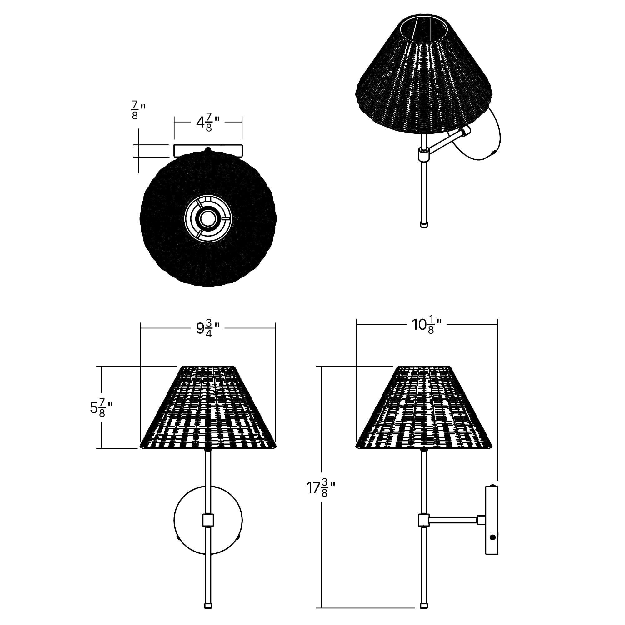 Slender Wall Sconce | Wicker Shade | Color Cord Company