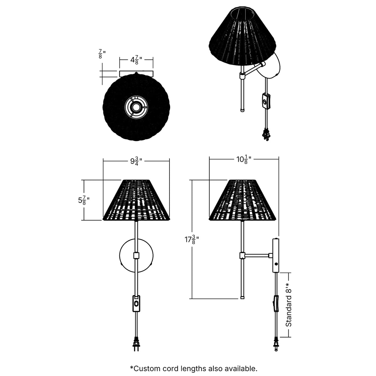 Slim Solo Plug-In Sconce | Pleated, Empire, or Wicker Shade