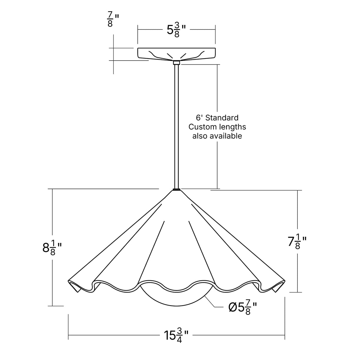 Fleur No. 7 porcelain pendant light hardwire dimensions drawing