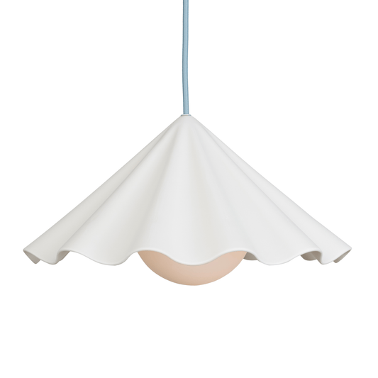Fleur No. 7 porcelain pendant light, raw porcelain shade with Shale cord and hardware