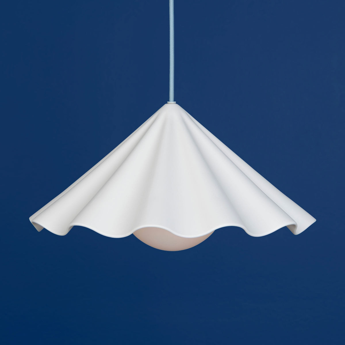 Fleur No. 7 porcelain pendant light with Shale cord and hardware, fluted raw porcelain shade