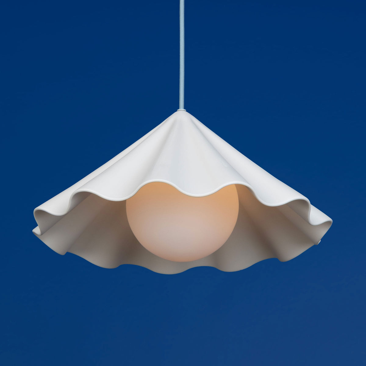 Fleur No. 7 porcelain pendant light with Shale cord and hardware, fluted raw porcelain shade