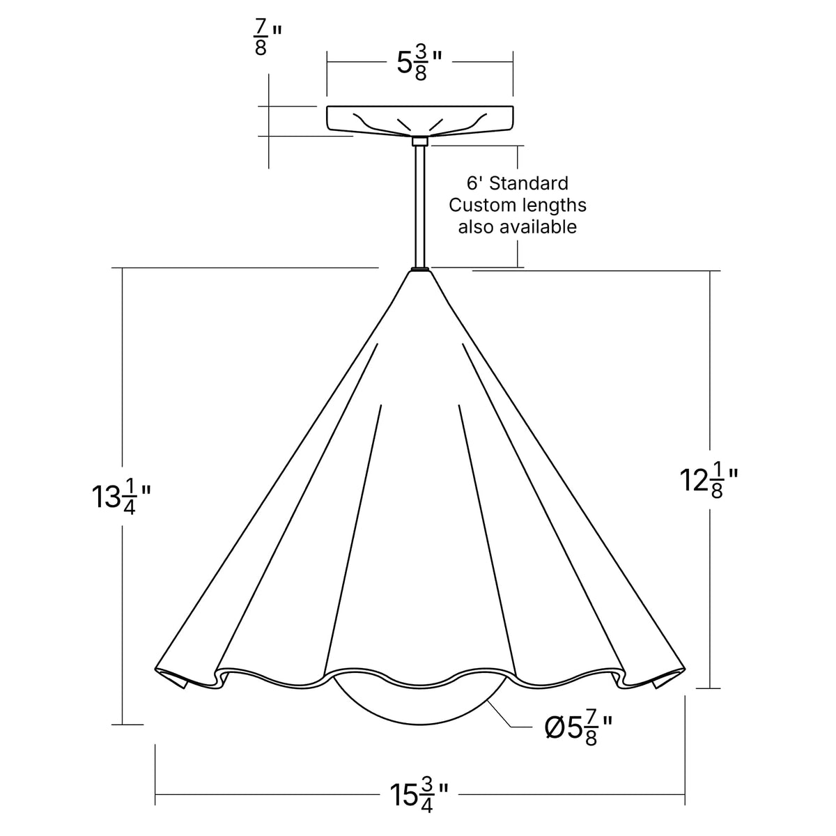 Fleur No. 12 porcelain pendant light hardwire dimensions drawing