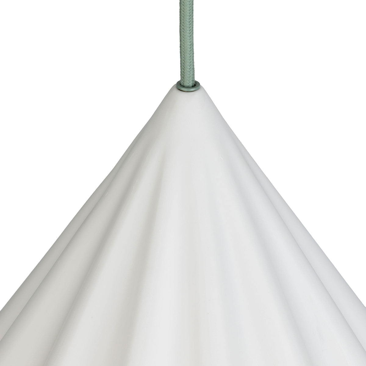 Close-up of the Fleur No. 12 fluted raw porcelain shade with Sage cord