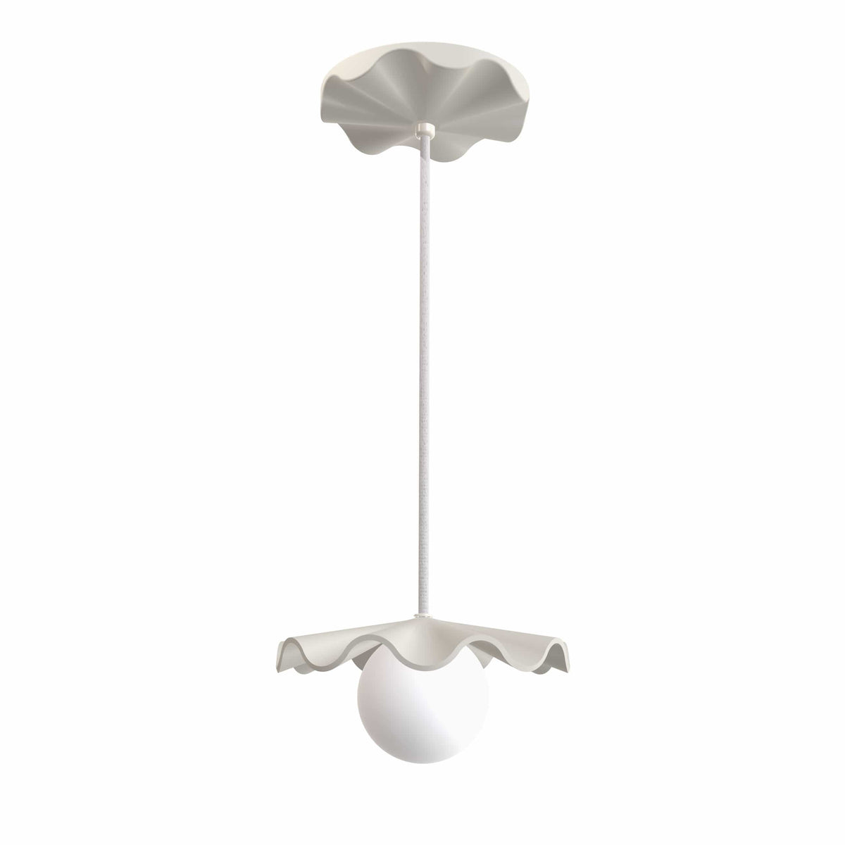 Fleur No. 1 porcelain mini pendant light with Linen cord and hardware, raw porcelain shade