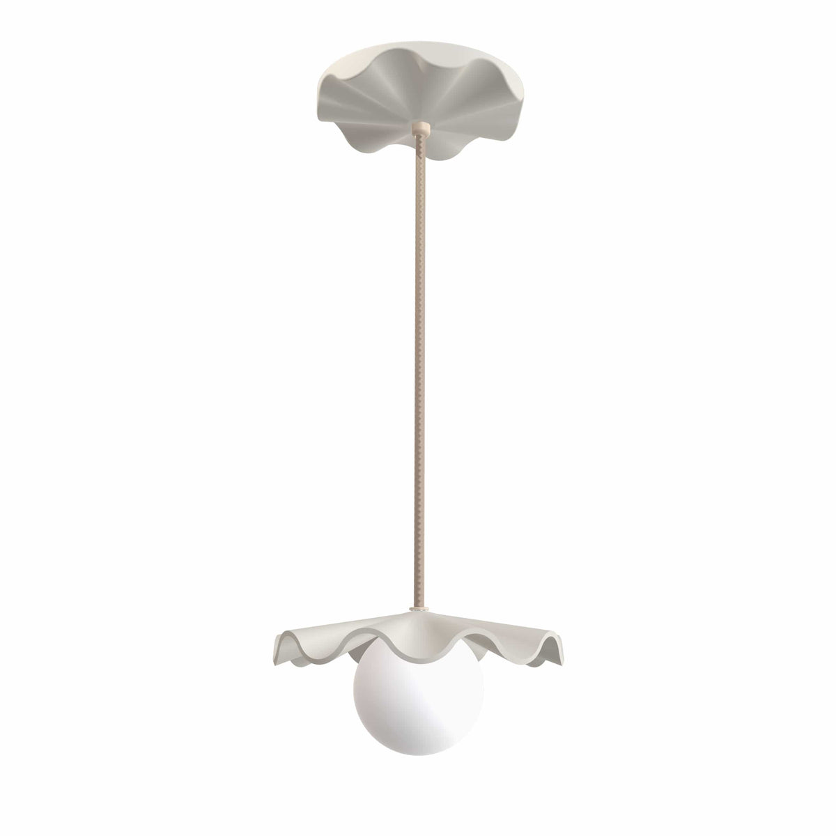 Fleur No. 1 porcelain mini pendant light with Canvas cord and hardware, raw porcelain shade