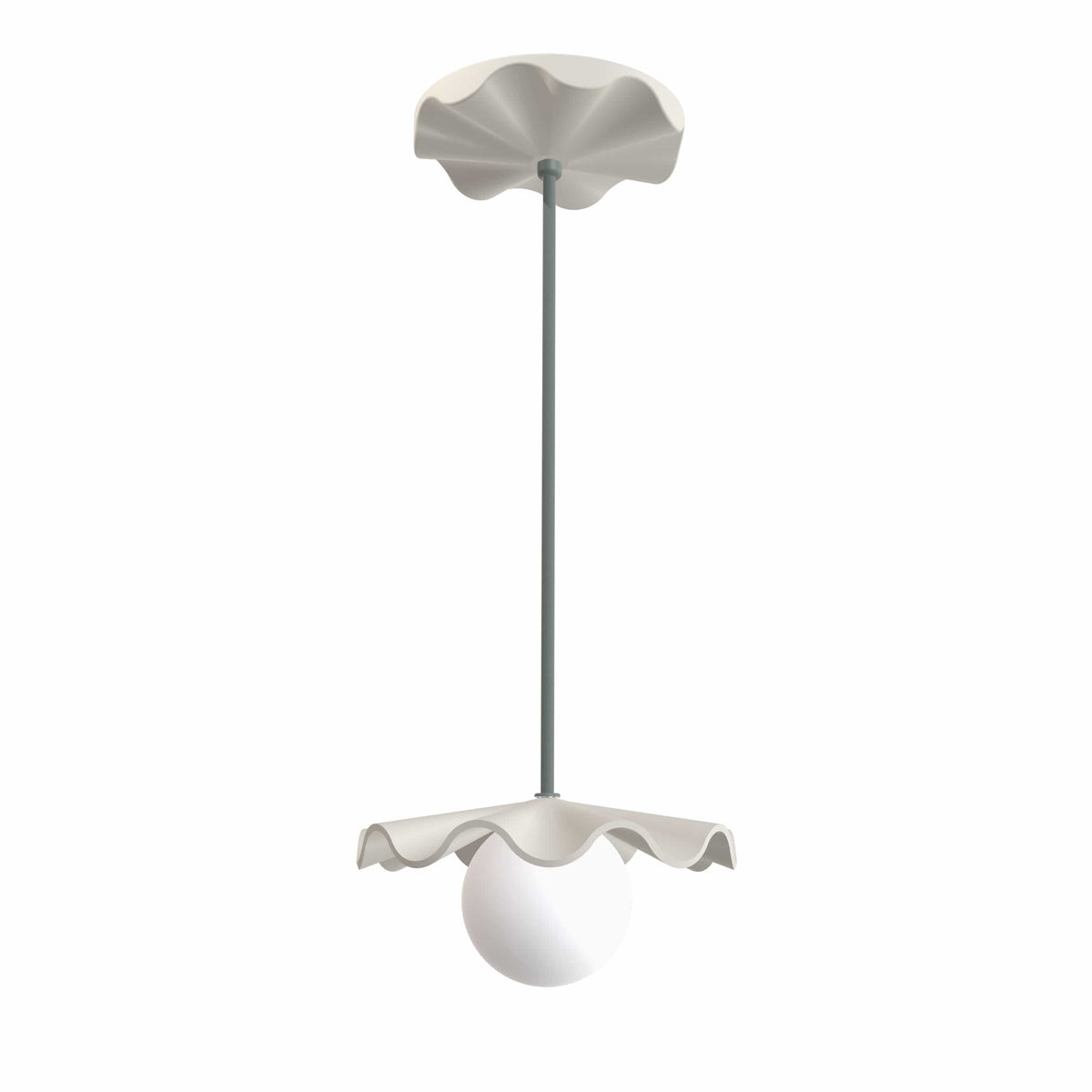 Fleur No. 1 porcelain mini pendant light with Sage cord and hardware, raw porcelain shade