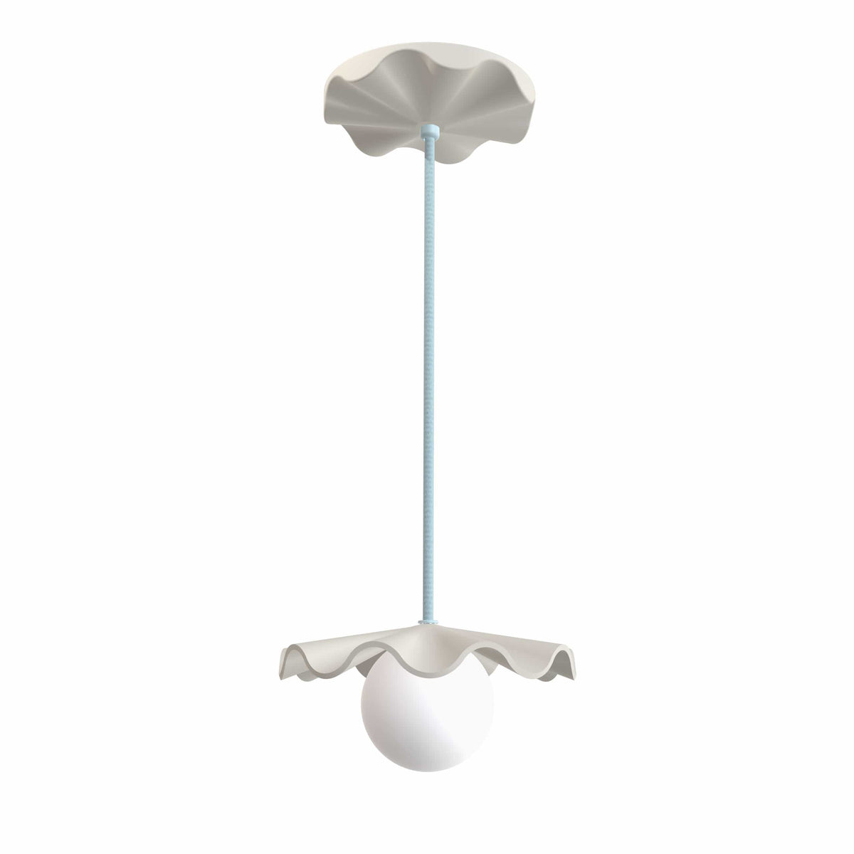 Fleur No. 1 porcelain mini pendant light with Shale cord and hardware, raw porcelain shade
