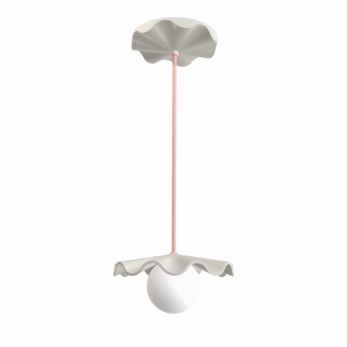 Fleur No. 1 porcelain mini pendant light with Quartz cord and hardware, raw porcelain shade