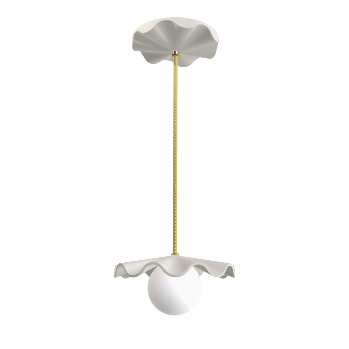 Fleur No. 1 porcelain mini pendant light with Brass cord and hardware, raw porcelain shade
