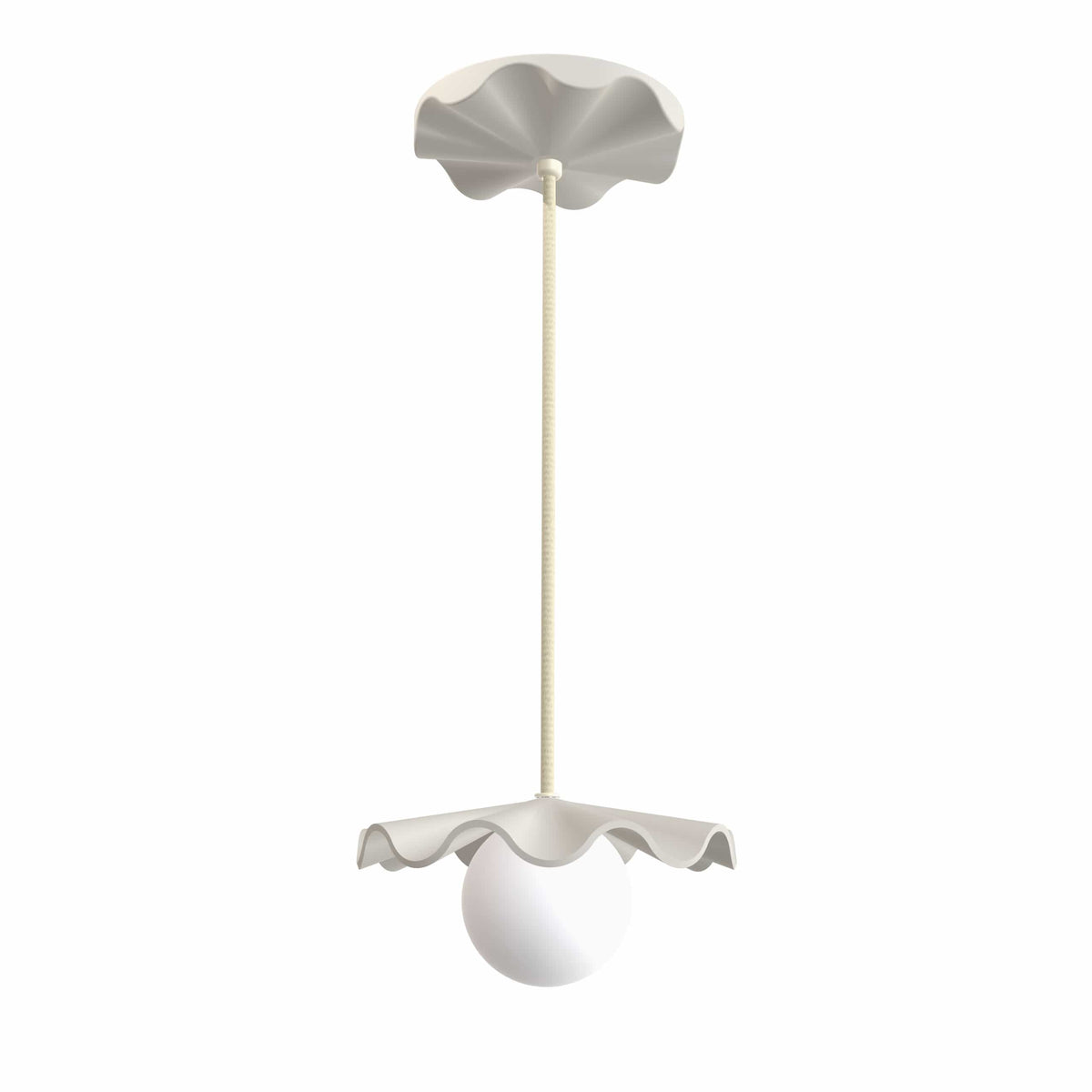Fleur No. 1 porcelain mini pendant light with Pale Yellow cord and hardware, raw porcelain shade