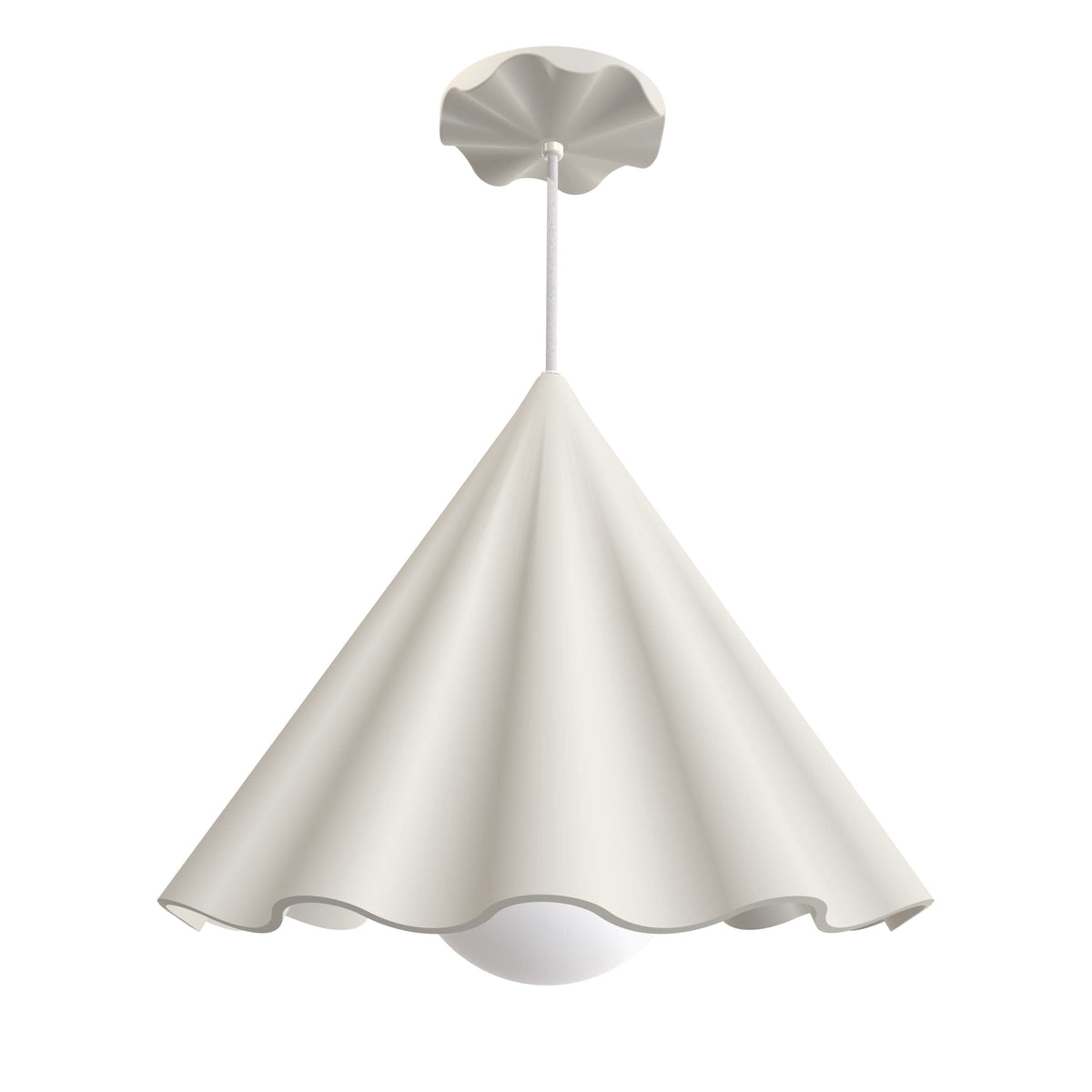 Fleur No. 12 porcelain pendant light with Linen cord and hardware, raw porcelain shade