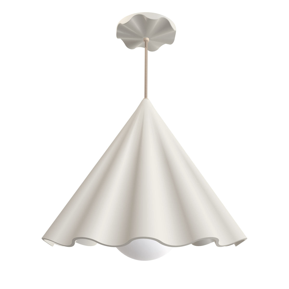 Fleur No. 12 porcelain pendant light with Canvas cord and hardware, raw porcelain shade