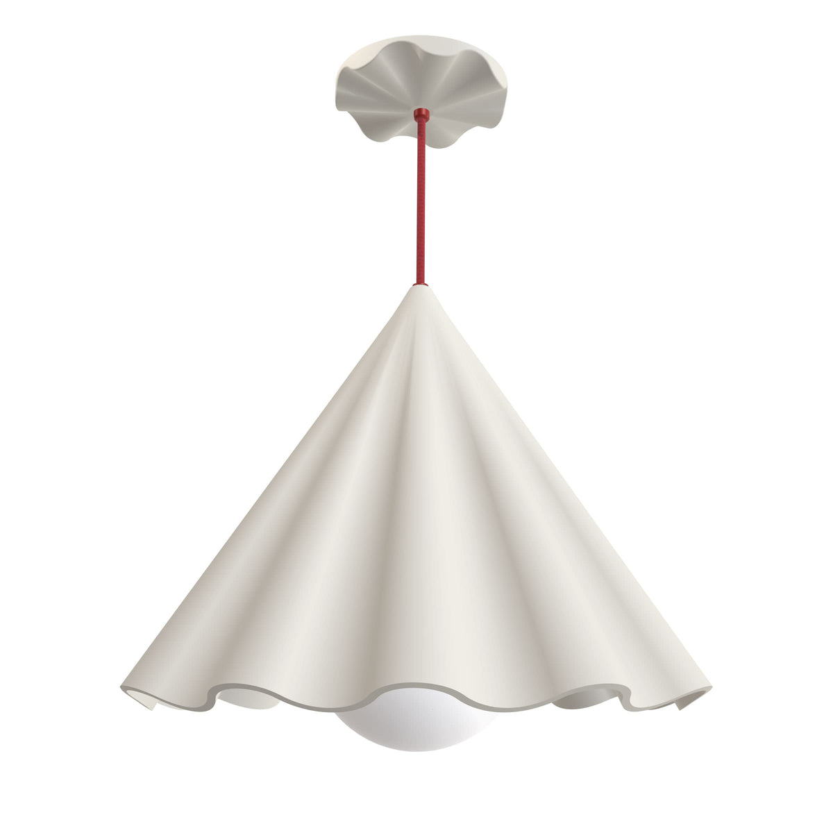 Fleur No. 12 porcelain pendant light with Cardinal cord and hardware, raw porcelain shade