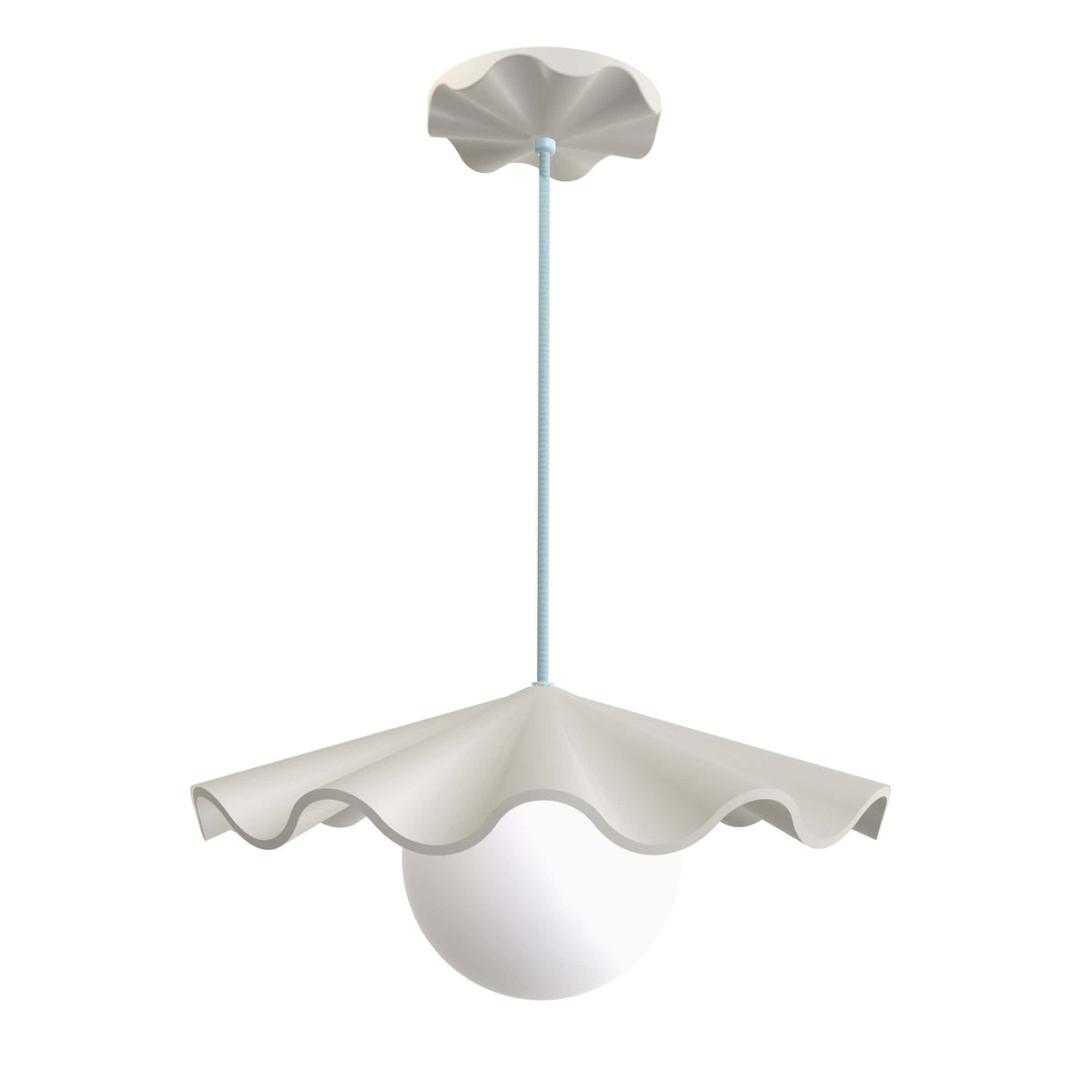 Fleur No. 3 porcelain pendant light with Shale cord and hardware, raw porcelain shade