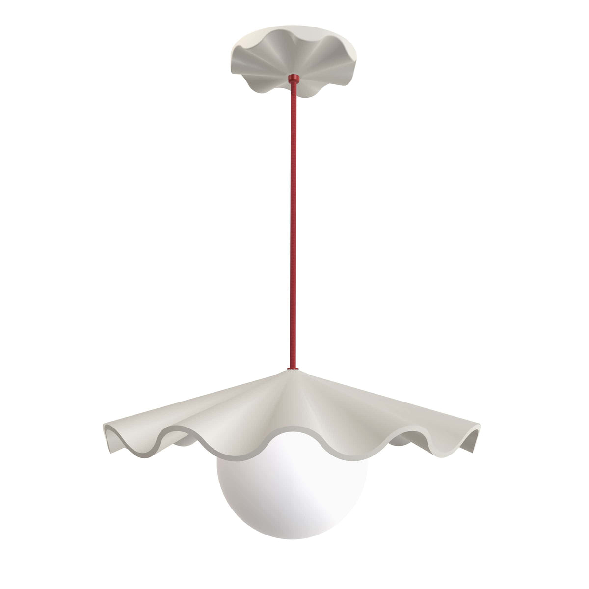 Fleur No. 3 porcelain pendant light with Cardinal cord and hardware, raw porcelain shade