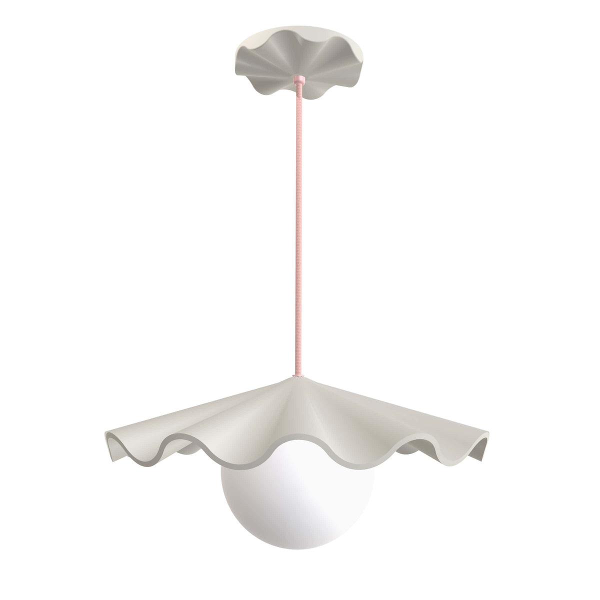 Fleur No. 3 porcelain pendant light with Quartz cord and hardware, raw porcelain shade