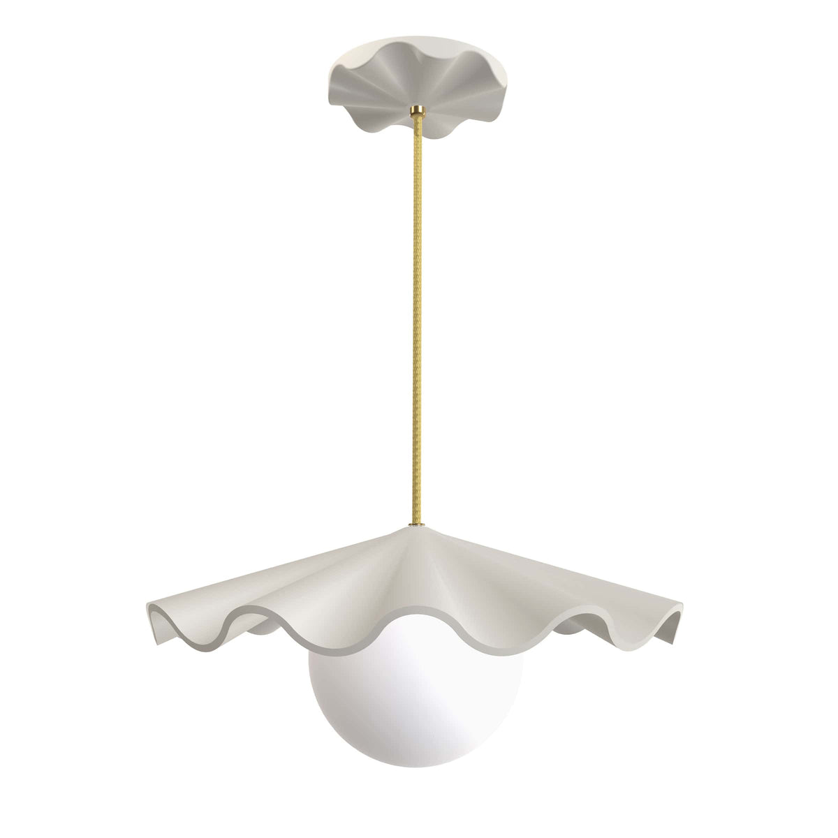 Fleur No. 3 porcelain pendant light with Brass cord and hardware, raw porcelain shade