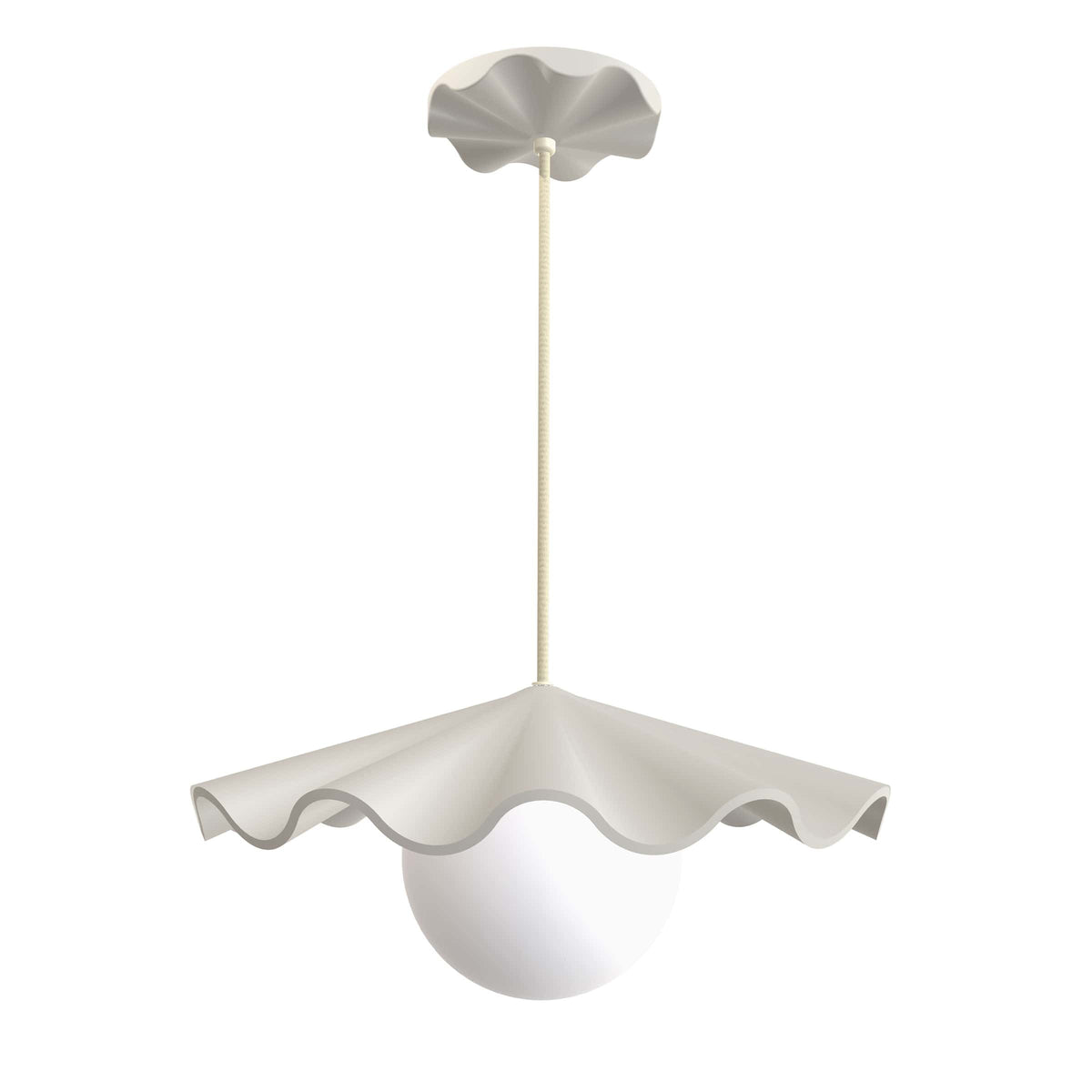 Fleur No. 3 porcelain pendant light with Pale Yellow cord and hardware, raw porcelain shade